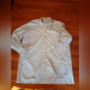 Free People Hi-Lo Striped Tunic, Size S/P, green-grey striped on white.